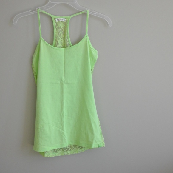 Garage Lime Green Lace Back Racerback Tank top - Picture 7 of 8